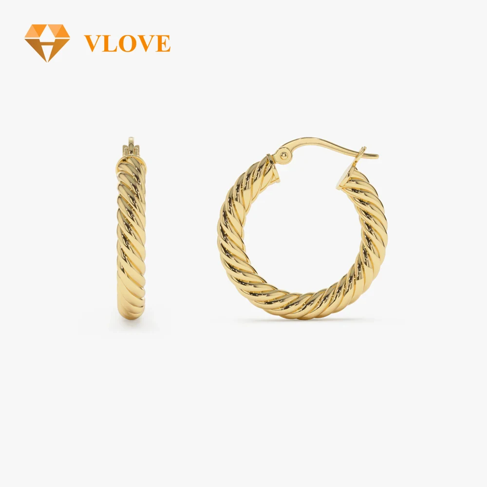 Серьги-кольца VLOVE ручной работы золото 14 карат 25 мм