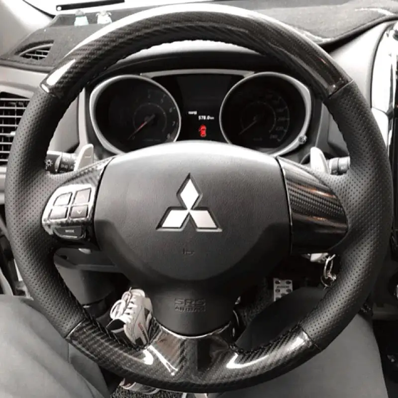 

DIY Hand-Stitched Carbon Fiber Suede Leather Car Steering Wheel Cover for Mitsubishi Outlander ASX Lancer Eclipse Evolution Auto