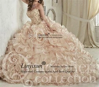 luxurious champagne ball gown quinceanera dresses embroidery crystals floor length vestidos de 15 anos pruffy sweet 16 dresses