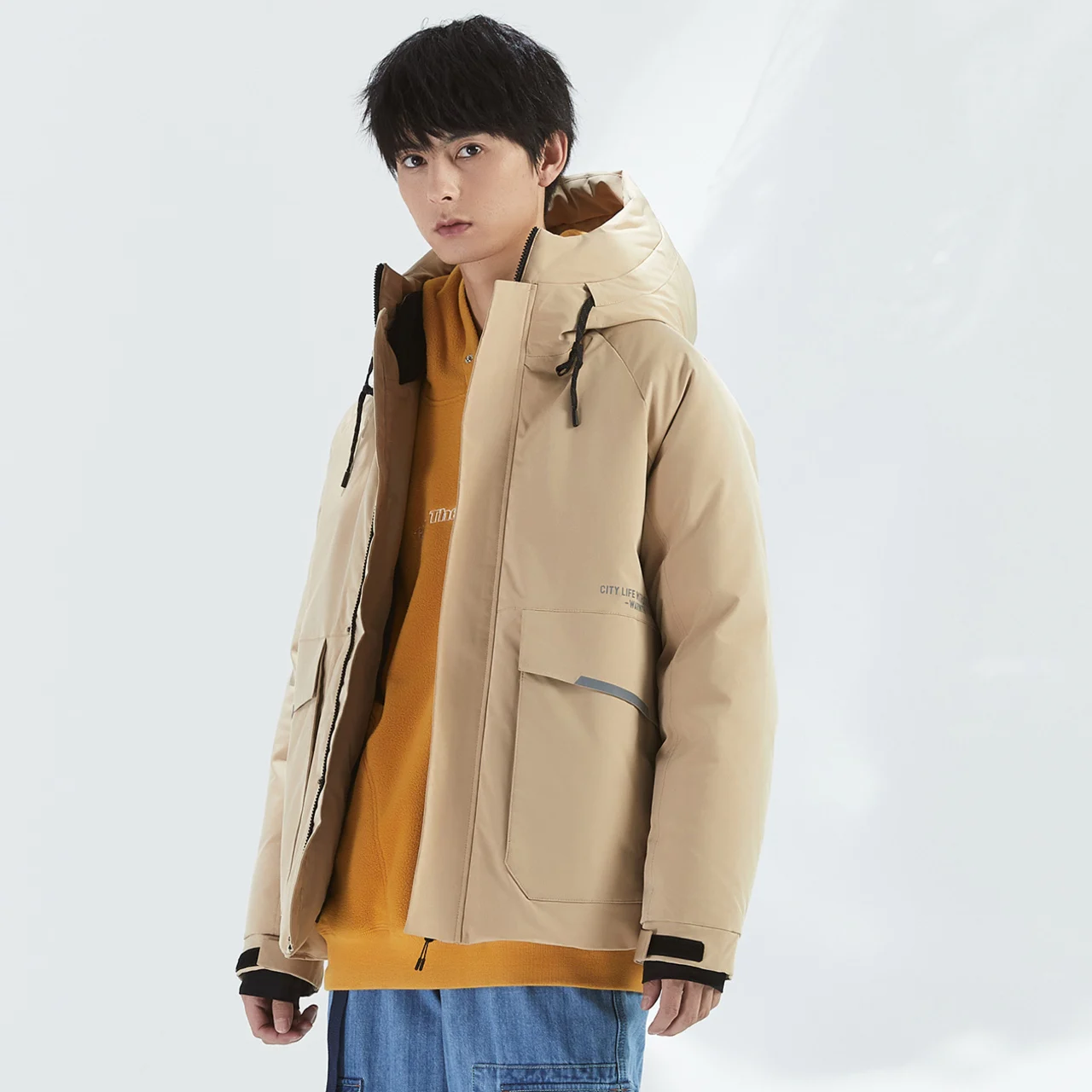 Metersbonwe Men's Reflective Printed Simple Hooded Down Jacket 80%Duck Down Thick Warm Wear Cargo Loose Winter Down Jackets