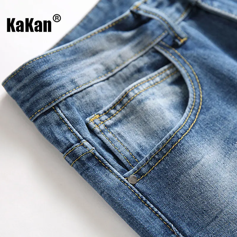 Kakan - European and American New Blue Distressed Jeans for Men's Wear, Worn Out Washed Casual Straight Length Jeans K36-346