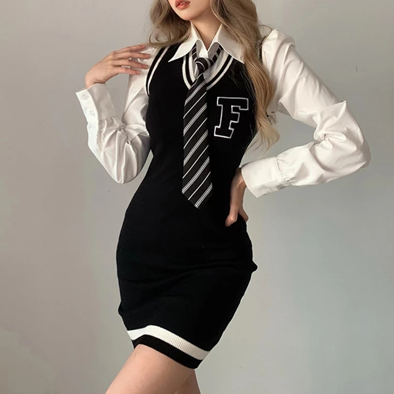 

Spring Fashion Slim Sexy Club Party Striped Embroidery Sleeveless Knitted Skinny Dresses for Women V-neck Girl Mini Tank Dress