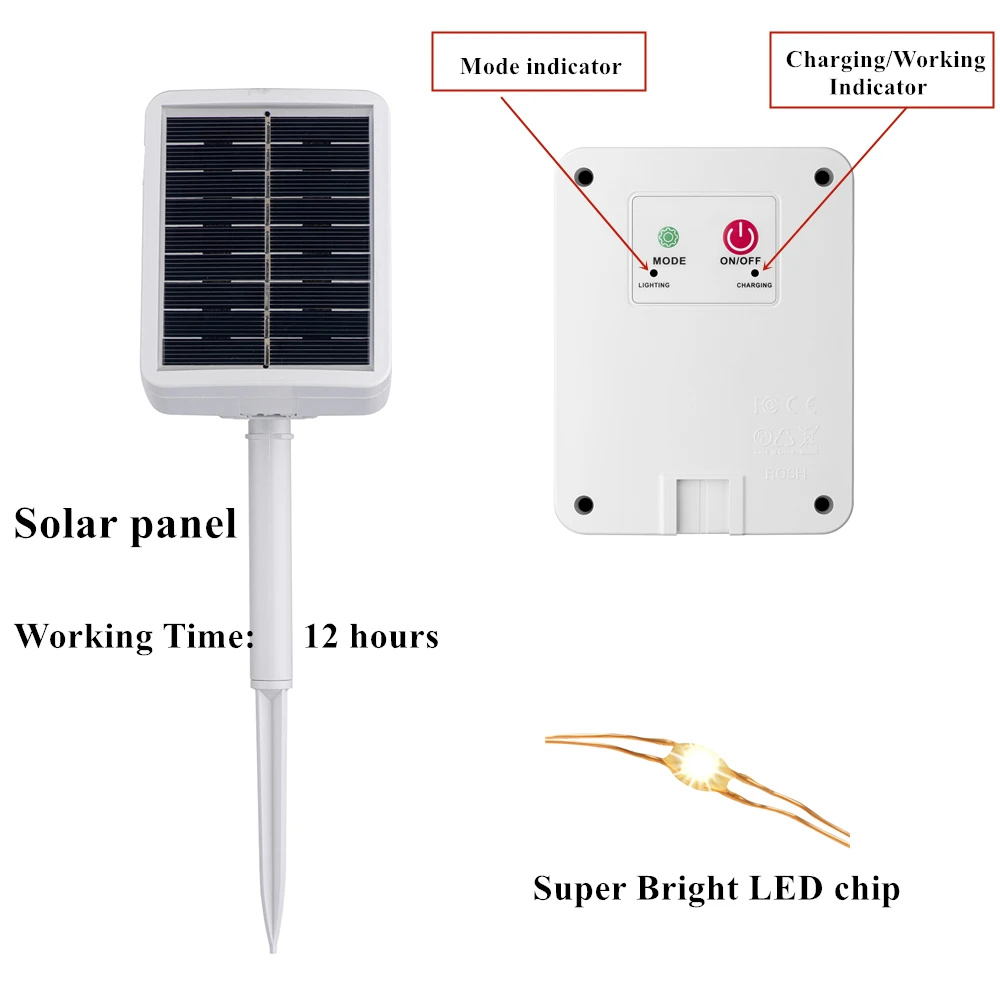 Светодиодная уличная Водонепроницаемая гирлянда на солнечной батарее с
