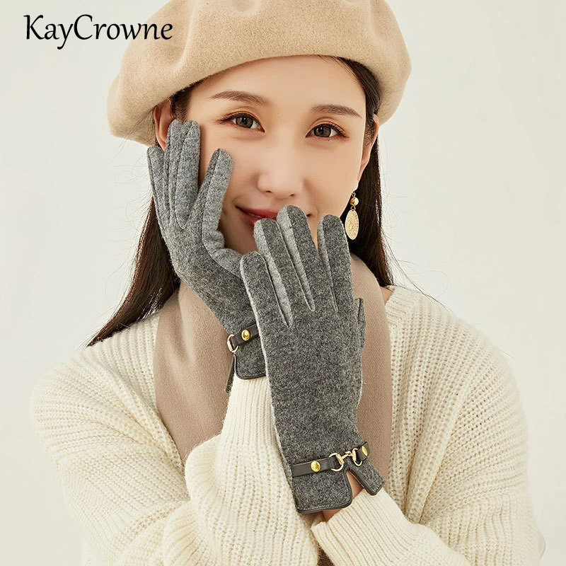 

Модные Изящные женские перчатки KayCrowne, женские зимние элегантные ветрозащитные теплые плотные кашемировые перчатки с цепочкой для сенсорных экранов T211