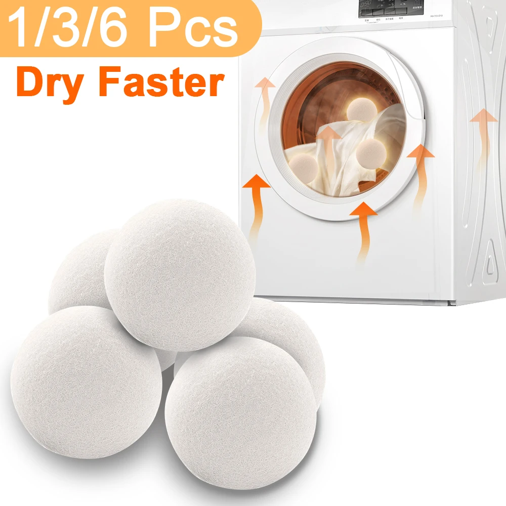 6Pcs Reusable Wool Dryer Balls Softener Laundry Home Washing 4/5/6cm Fleece Dry Kit Ball Useful Washing Machine Accessories