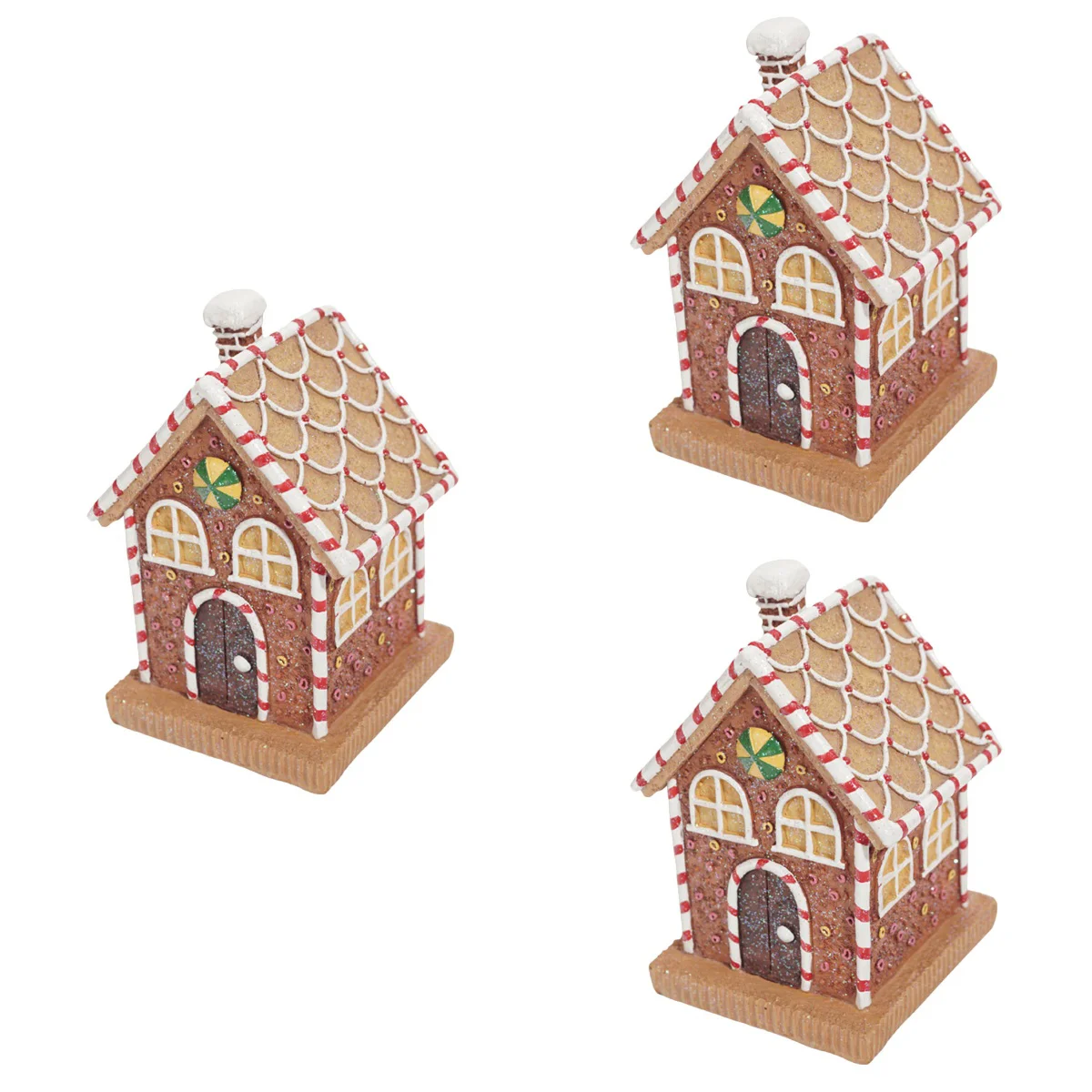 

3x Desktop Figurines Xmas Lighted Ornaments Light Up Christmas Village Chimney Gingerbread House Figuine Gingerbread House