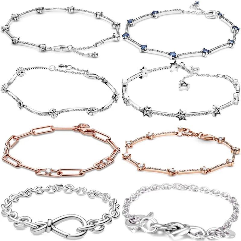 

Rose Link Chain & Stones Sparkling Daisy Flower Pave Bar Bracelet Fit 925 Sterling Silver Bangle Bead Charm Diy Jewelry