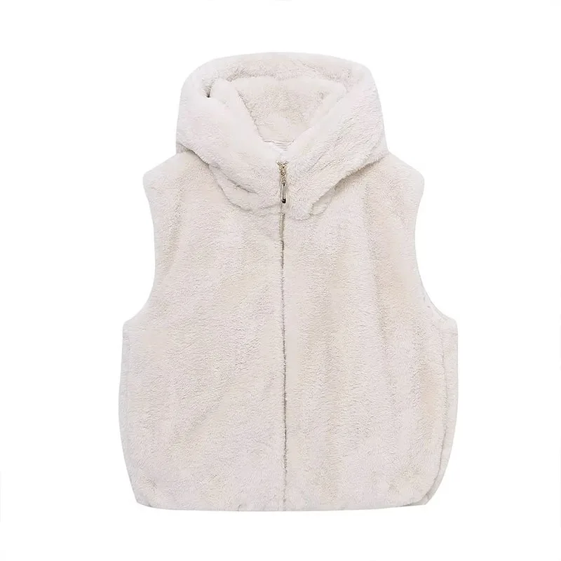 

Winter Women's Waistcoat Coat 2023 New Casual Zip Hooded Faux Fur Vest Jacket Thickened Warm Outwear