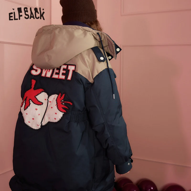 ELFSACK Detachable Hooded Warm Down Coats Women 2022 Winter Mid-length Cargo Coats