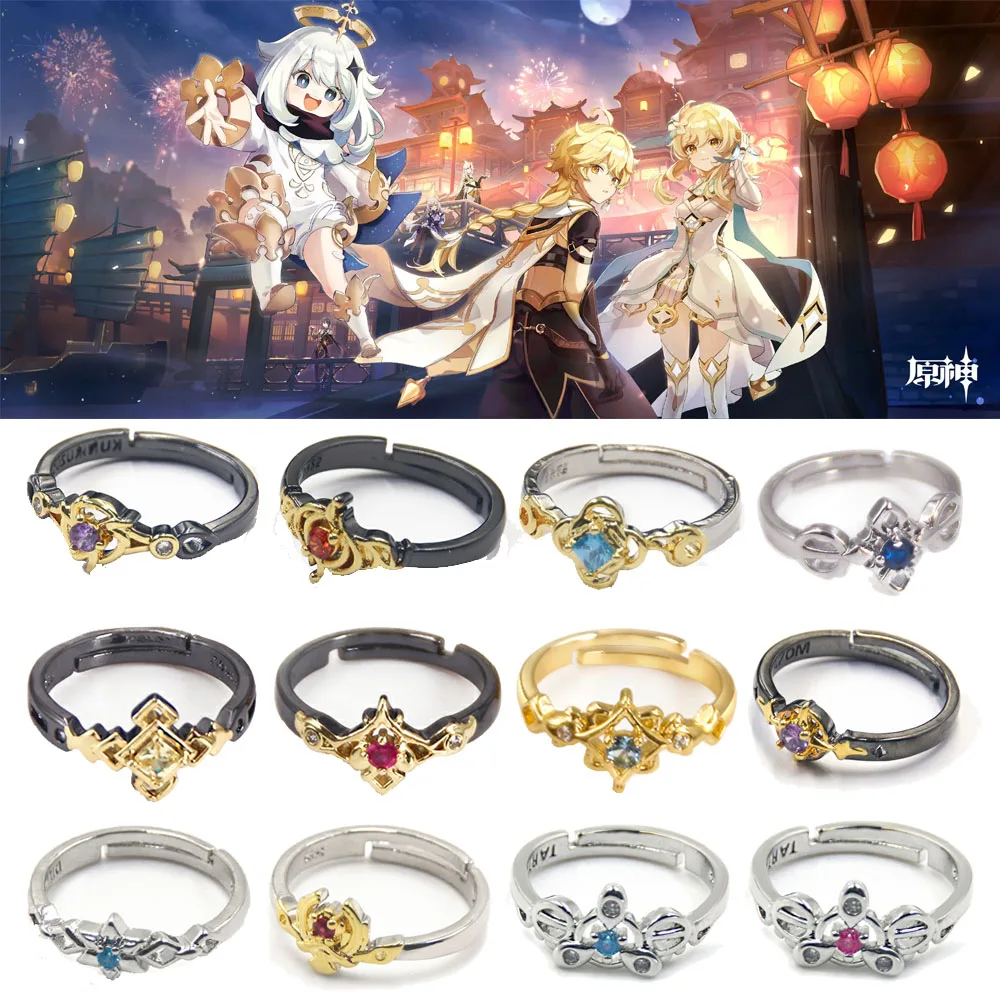 

Genshin Impact Metal Ring Venti Zhongli Tartaglia Xiao Diluc HuTao Adjustable Finger Ring For Women Men Cosplay Prop Accessories