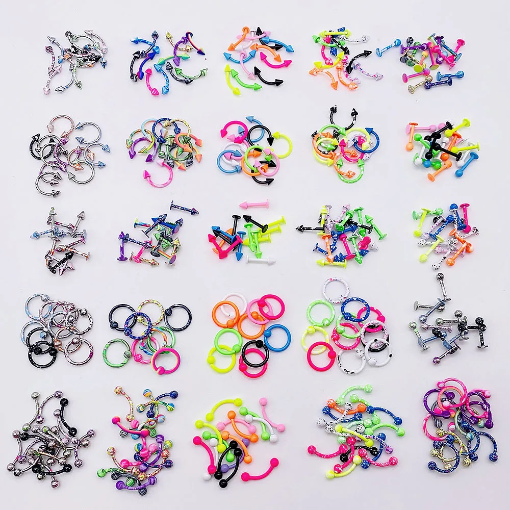 

10PCS/Lot Ear Tongue Lip Eyebrow Nose Piercing Jewelry Stainless Steel Horseshoe Ring Barbell Bar Labret Piercing Body Bijoux