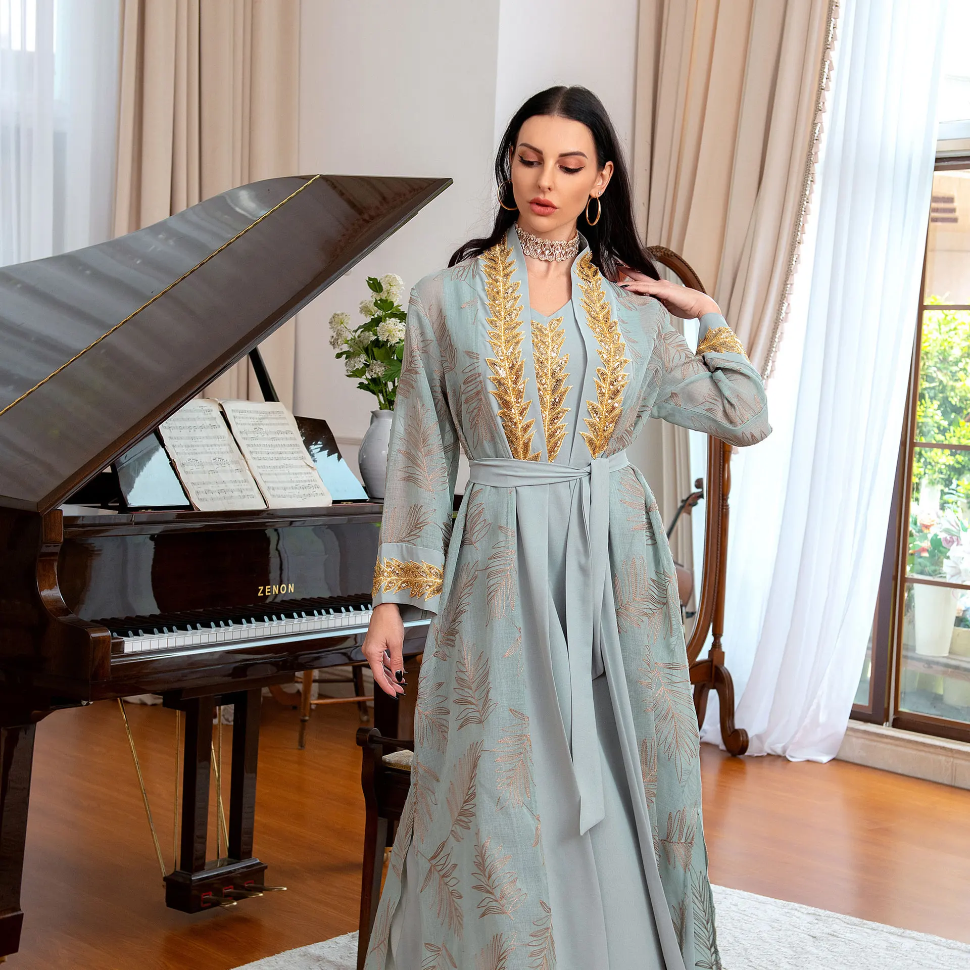 Moroccan Kaftan Caftan Muslim Evening Dresses A-line V-neck Long Sleeves Applique Beading Dubai Arabic Turkey Abaya Islamic Gown