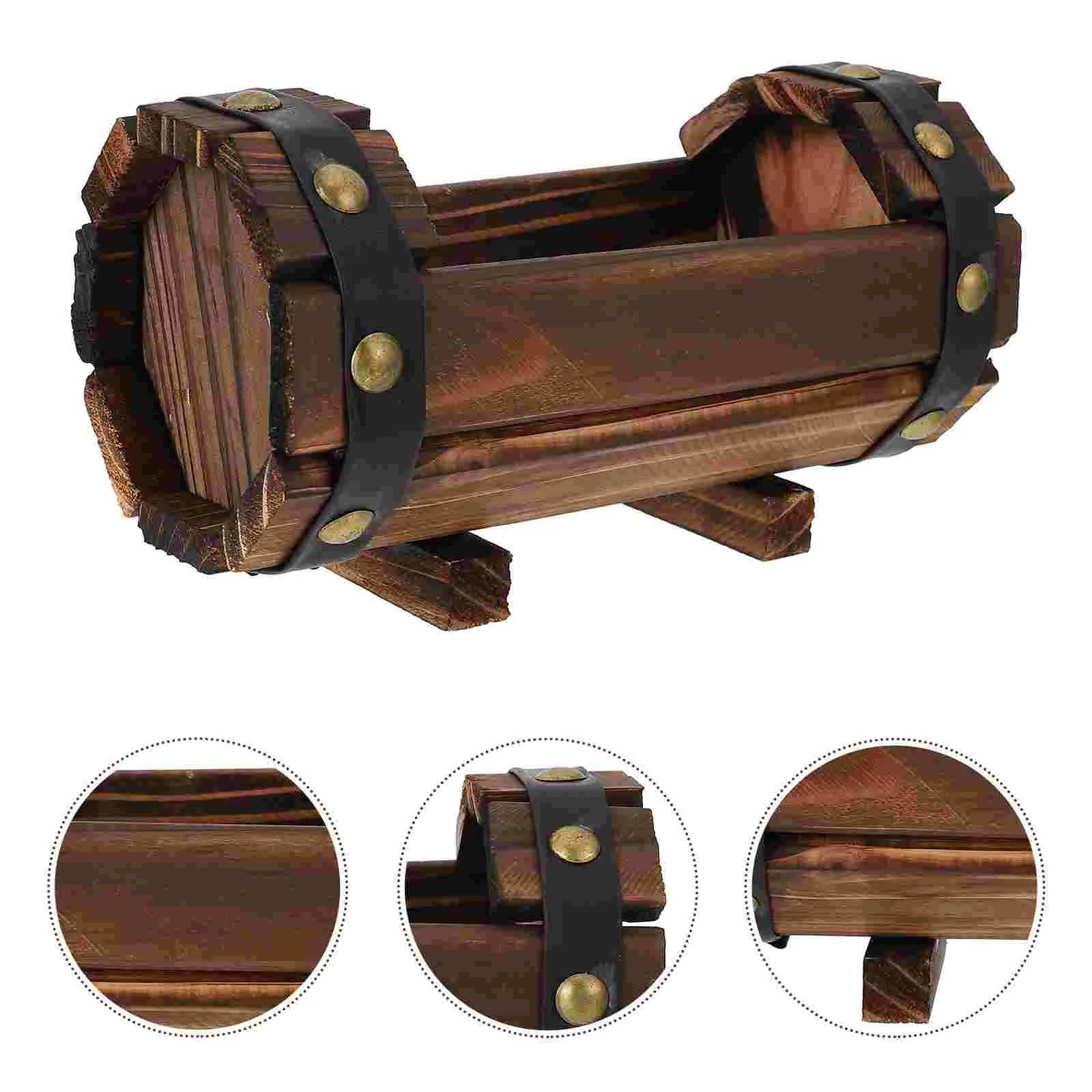 

Circle Vase Small Flower Planters Indoor Air Vintage Tiny Wood Pot Wooden Box Carbonized