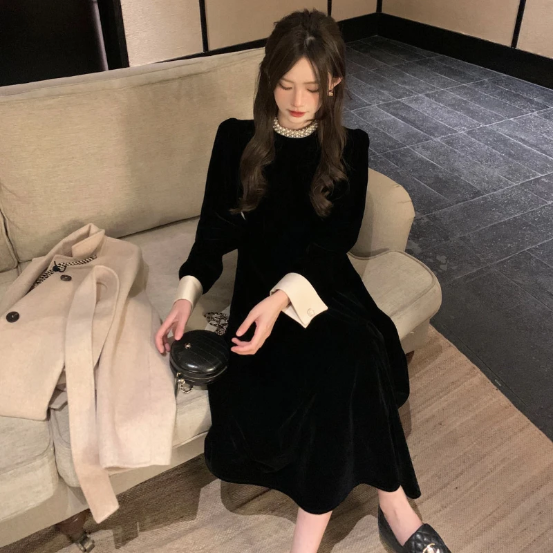 Элегантное женское бархатное платье винтажное длинное в французском стиле Одри