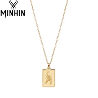 minhin scorpion engraved square chain necklaces for women men fashion punk animal pendant gold color choker stainless steel