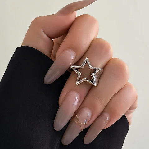 Открытое регулируемое кольцо с полыми пятиугольными звездами для женщин модные золотистые и серебристые кольца на палец 2023 Модные Ювелирные изделия Подарки