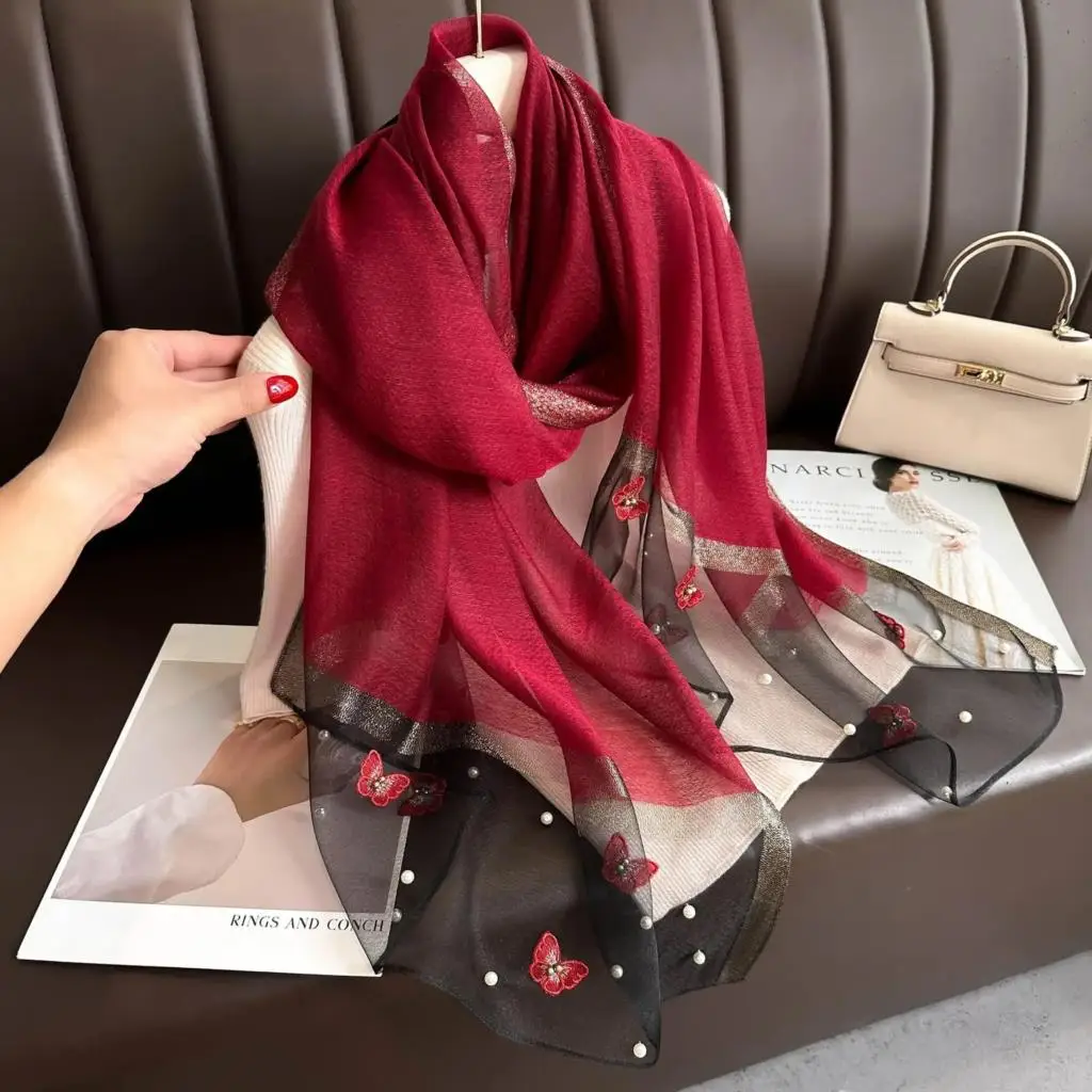 

2023 Luxury Brand Solid Silk wool scarf for Women Shawls Scarves Summer Hijab Fashion Warm Long Bandana Foulard Pashmina Poncho