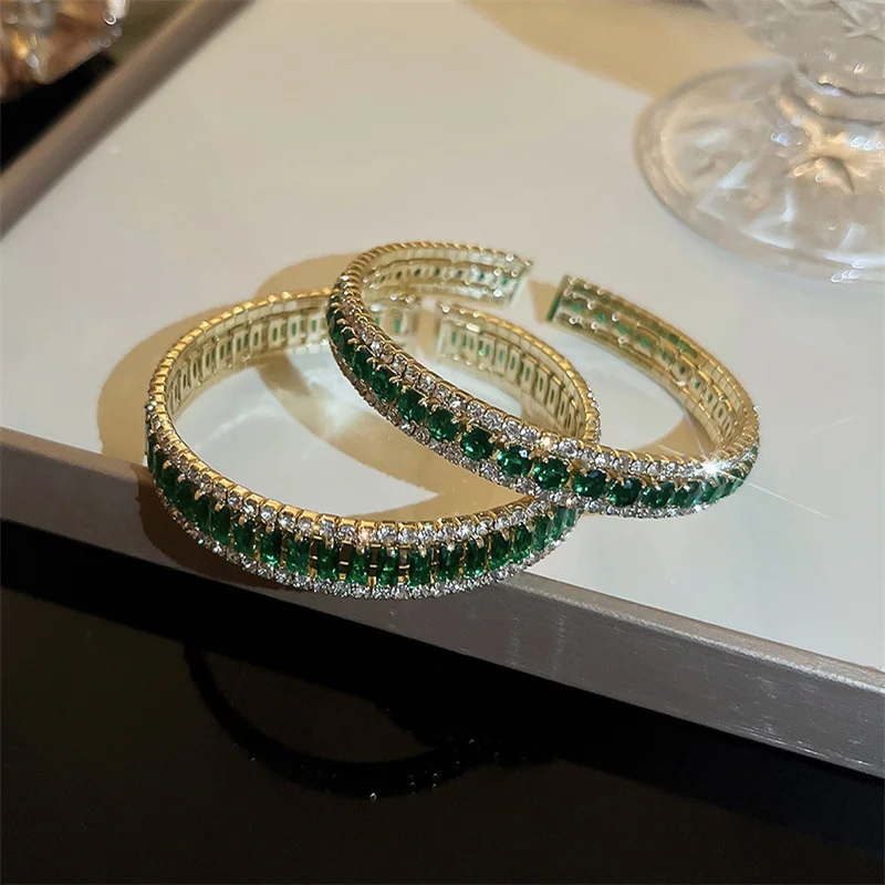 

FYUAN Geometric Zircon Bracelet & Bangles For Women Green Crystal Open Cuff Bracelets Weddings Party Jewelry