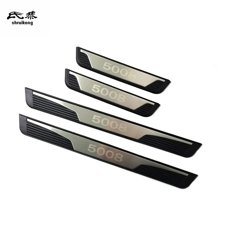 

4PCS For 2016-2020 Peugeot 5008 GT Plastic Stainless Steel Auto Car Door Sill Pedal Scuff Plate Decorative Sequin Cover