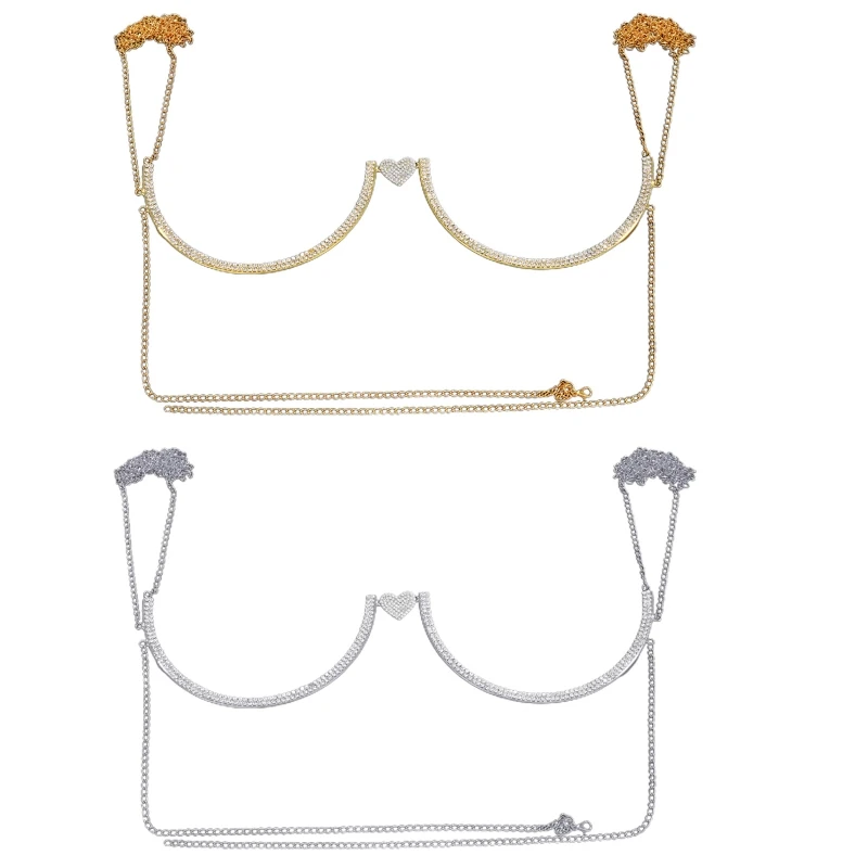 

449B Bra Chain Jewelry For Women Sexy Chest Bracket Bra Rhinestone Chest BracketBody Jewelry Bikini Heart Decor With Strap