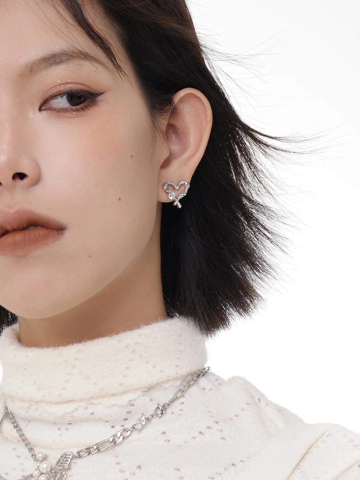 Полые серьги Sumiyaki в форме сердца S925 серебряные иглы подарок на день Святого