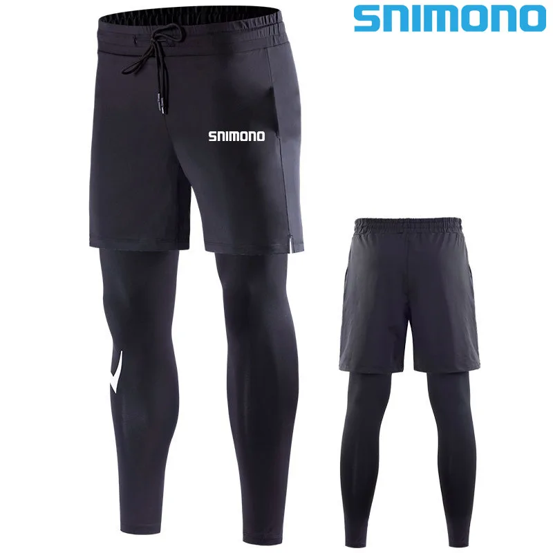 

Men's Outdoor Training Cropped Fishing Pants Double-layer Fake Two-piece Slim Leggings Jogging Basketball Sportswear Men