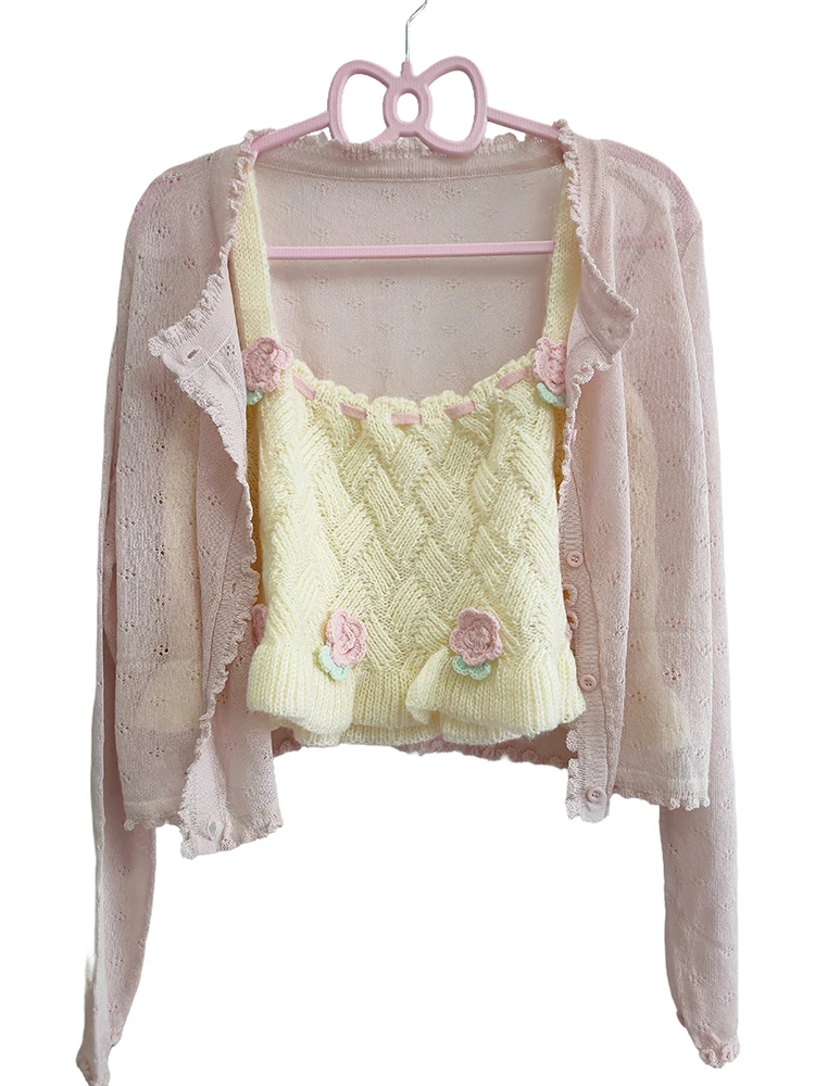 Милые топы из 2 предметов женские кардиганы и укороченные для милых