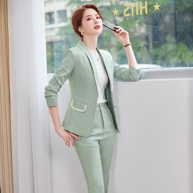IZICFLY New Arrival Autumn Winter Pink Elegant Slim Blazer Pant Sets Office Professional Business Woman Outfit Work Wear