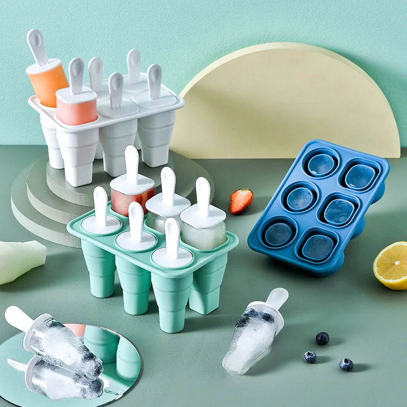 

Creative new folding 6 grid silicone ice cream ice cream popsicle ice mold abrasive DIY ice cream ice box