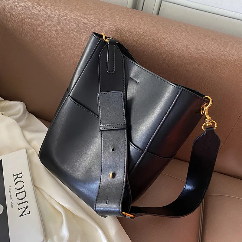 

Дамские сумочки, стильная сумка-мешок на широком ремне через плечо, вместительная кожаная женская сумка-тоут, мессенджер на плечо