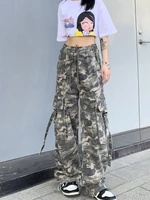streetwear tooling harajuku straight loose casual pant fashion elastic waist camouflage design street trouser wide leg pants