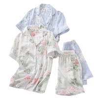 2pcs pajamas set women simple style sleepwear 2022 summer new floral printed turn down collar topshorts comfort homewear set