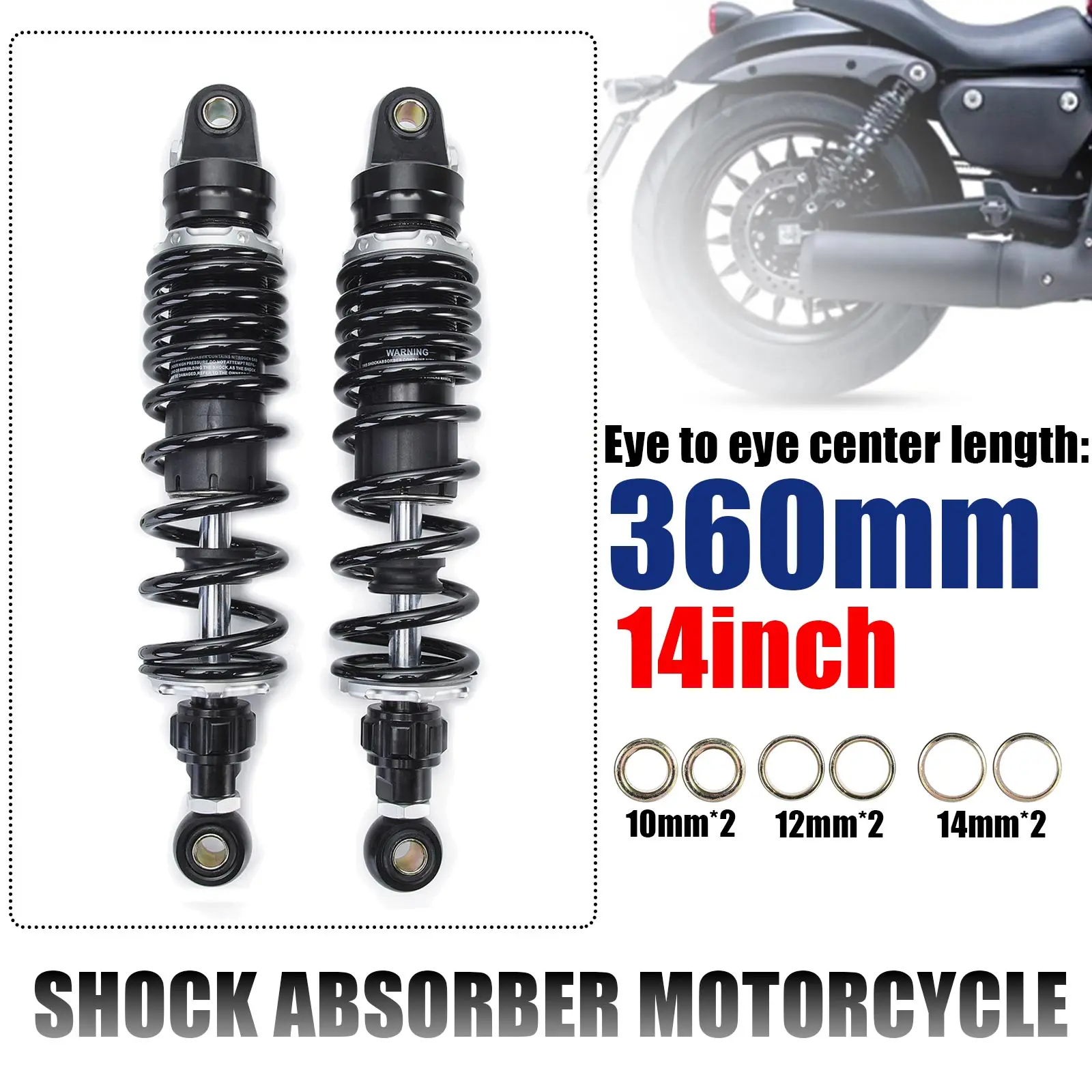 

360mm 14 inch Motorcycle Bike Motors Moped Scooter Shock Absorber Rear Suspension Bumper Damping Lowering Kits Spring 7mm 2pcs