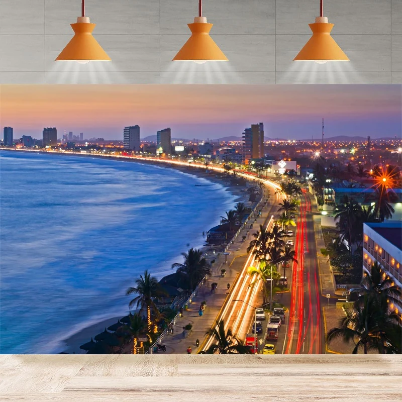 Мексиканский Ночной городской пейзаж фон для фотосъемки С закатом и Приморским