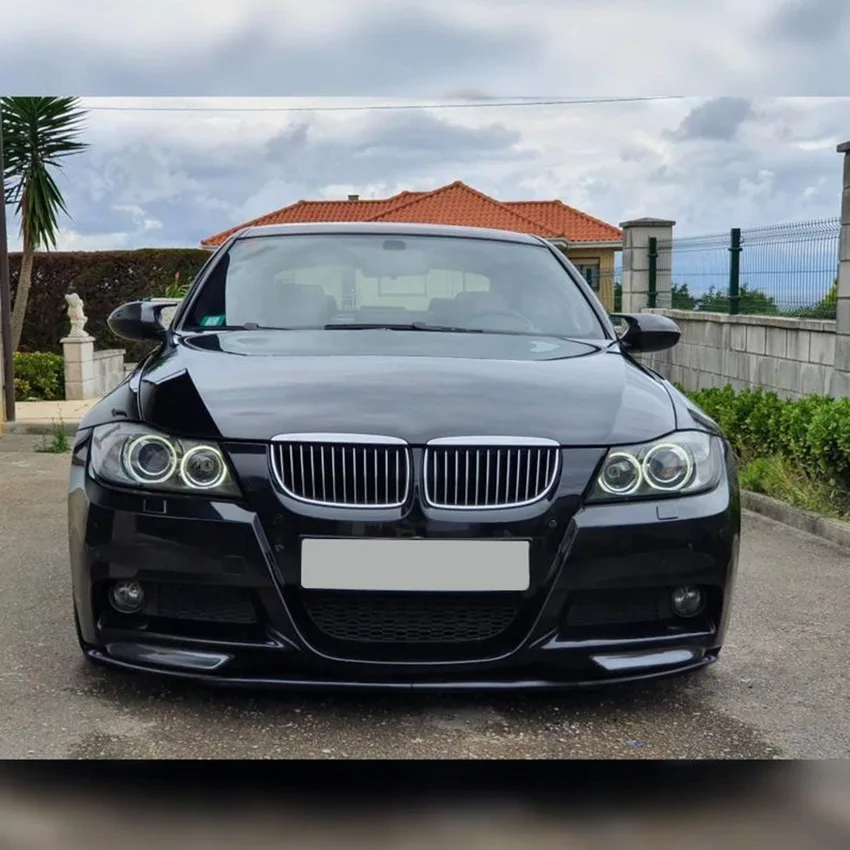 Фото Комплект переднего сплиттера и боковых накладок Race Front Lip Side Corner Combo Kit для BMW E90 3 серии M-Tech (до LCI) 2005-2008, глянцевый черный, аксессуар для переднего бампера седана №3