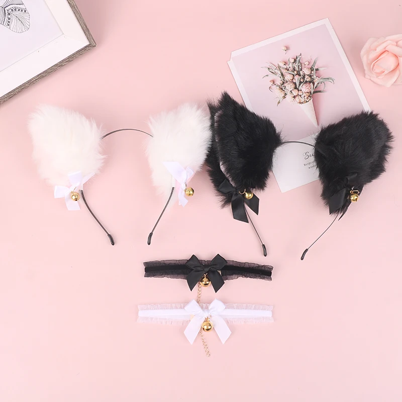 

Женская повязка на голову с бантом и кошачьими ушками