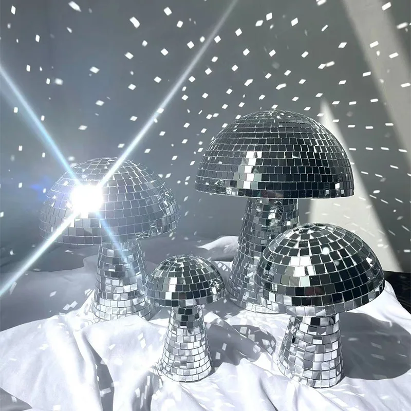 

American Retro Disco Shiny Ball Mirror Glass Mushroom Wedding Party Bar Glitter Art Decorative Mushroom Ornaments Prom Sequins