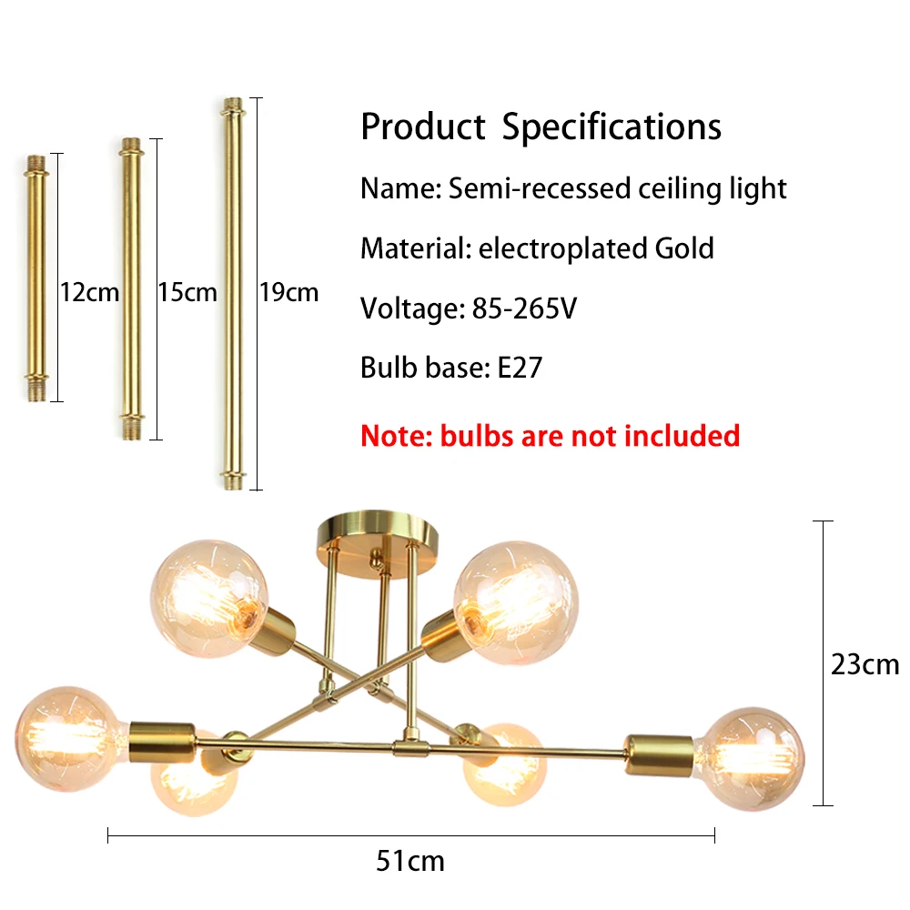 $36.40 E27 Modern Chandelier Ceiling Lamp Iron Minimalist Personality Creative LED Lighting For Home Bedroom Bathroom Gold Black