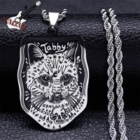 witch skull tabby cat necklace stainless steel silver color necklaces gothic jewelry amuletos de la suerte proteccion n3637s06