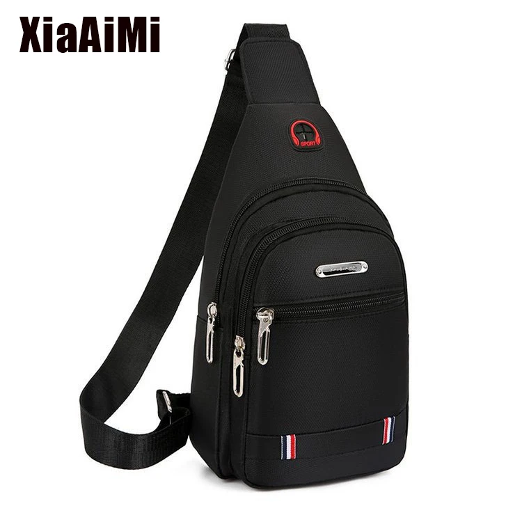 Men'S Fashion Double Layer Large Space Chest Bag Crossbody One Shoulder Zipper Buckle Oxford Fabric Crossbody Bag