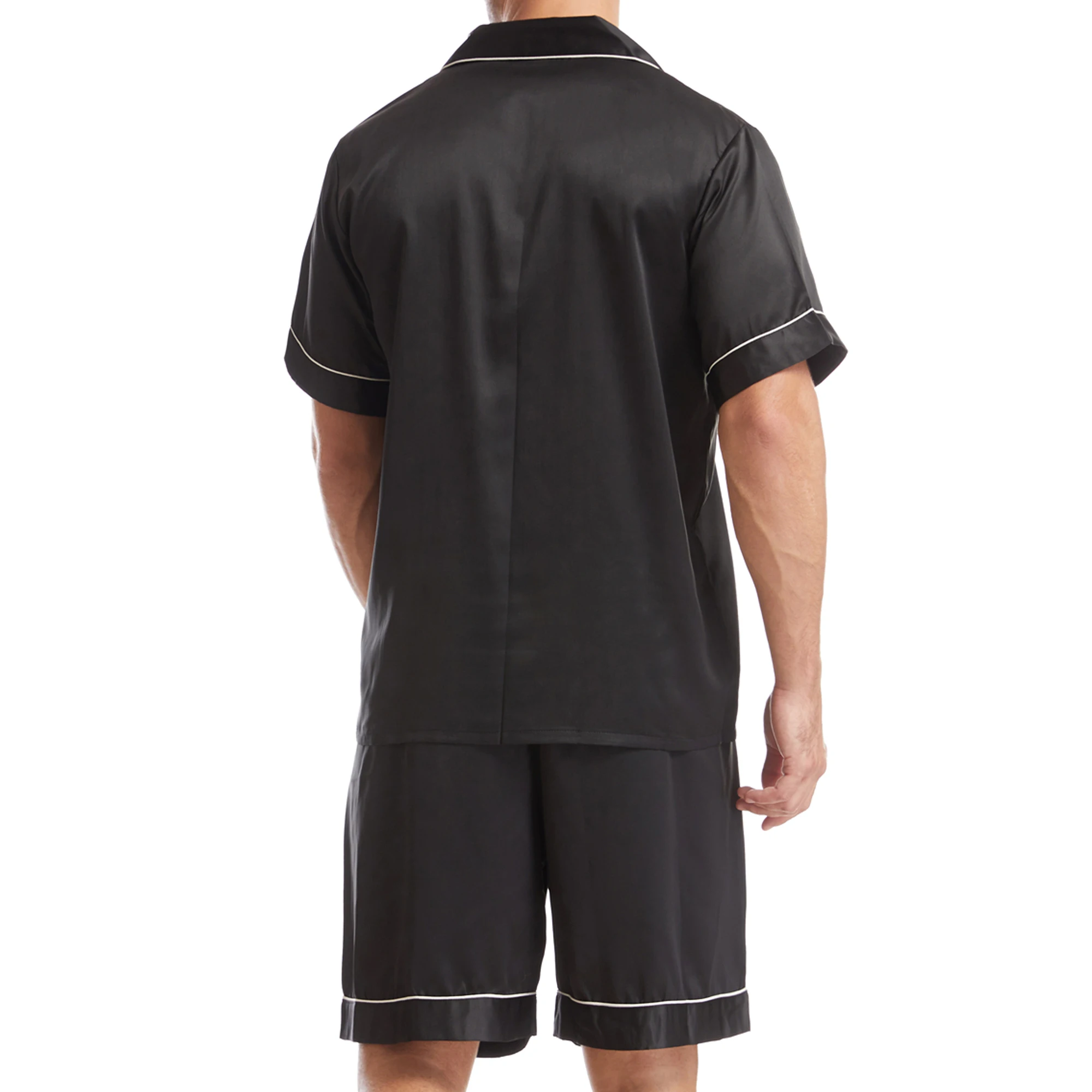 Men Silk Satin Pajamas Pyjamas Set Sleepwear Set Loungewear Short Sleeve Button T-Shirt Tops with Elastic Waistband Boxer Shorts