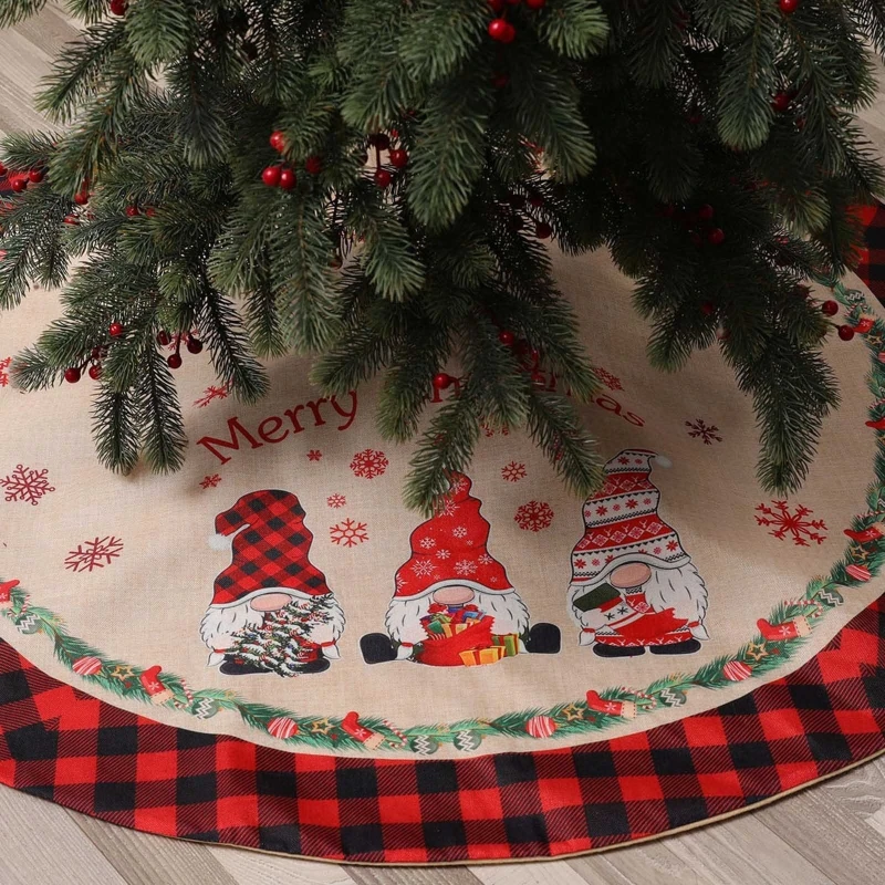 

Christmas Tree Skirt Gnome Plaid Cloth Carpet Ornament for Xmas Tree Holiday Party Indoor Outdoor Decoration Supplies