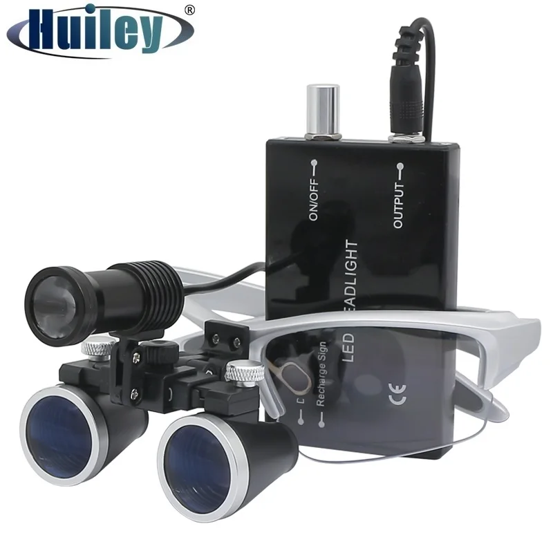 Binocular Dental Loupes 2.5X/3.5X with 3W/5W Spotlight Headlight Professional Magnifying Glasses 320-420mm Working Distance