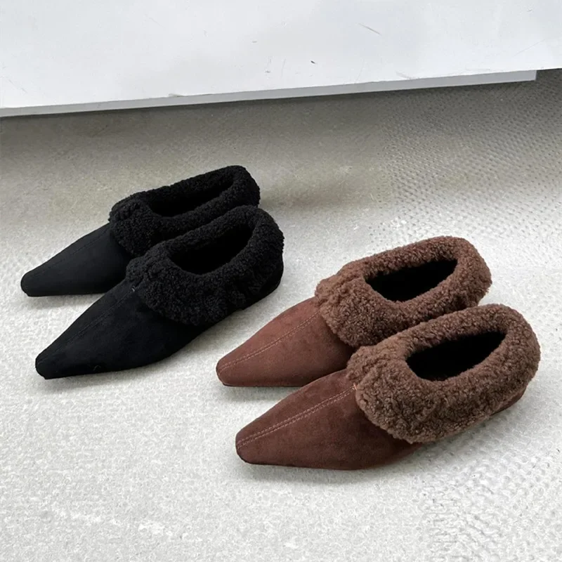 Зимние модные плюшевые теплые женские лоферы роскошные замшевые туфли-лодочки с