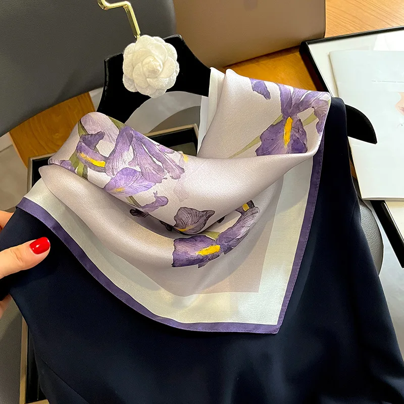 

53cm Square Scarf 100% Pure Real Silk Scarves for Women Foulard Fashion Floral Neck Print Shawls Luxury Bandana Headband Hijab