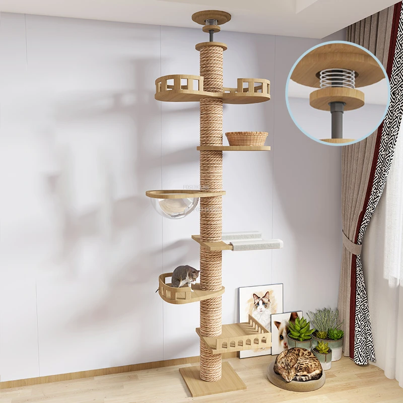 

Когтеточка для домашних кошек, деревянная Когтеточка из массива дерева, большая кошачья вилла, игрушки для кошек, домик для кошек, космическая капсула «Все в одном»