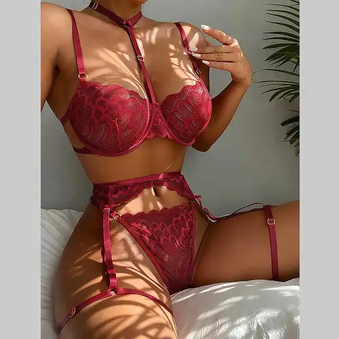 Sexy Erotic Lingerie Women Bra Garters Thongs Patchwork See Through Lingerie Set Ladies Sexy Underwear Set Porn Sexy Costumes