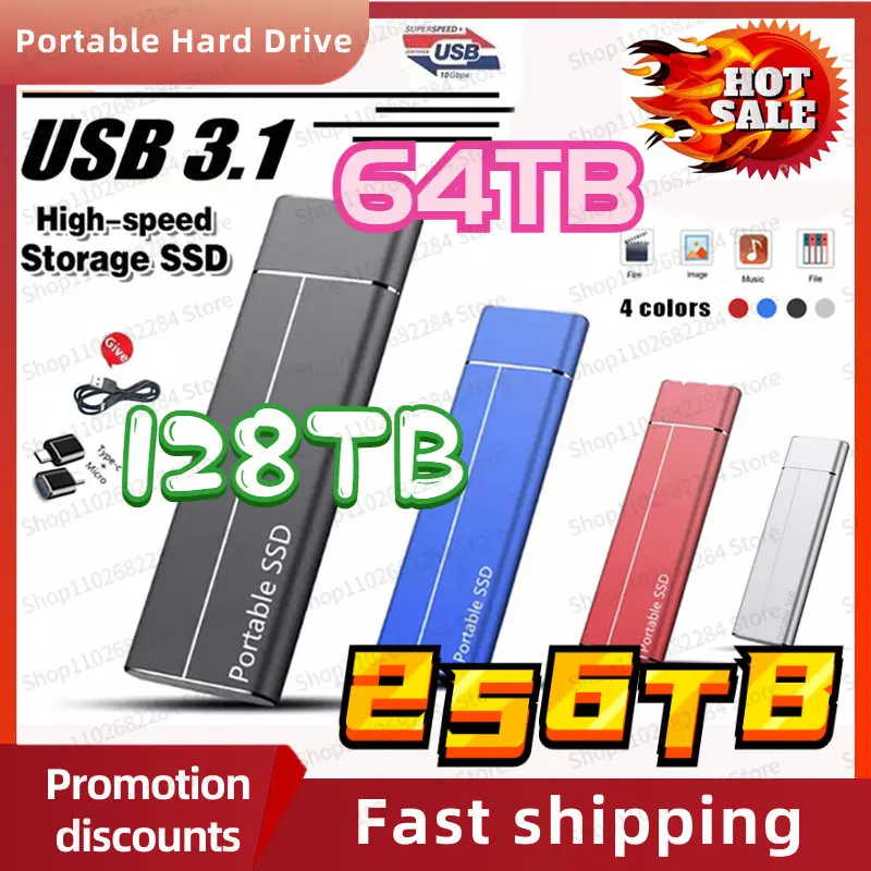 

Portable 128TB 2TB SSD 4TB 16TB 32TB External Hard Drive Type-C USB 3.1 High Speed 8TB External Storage Hard Disks For Laptops