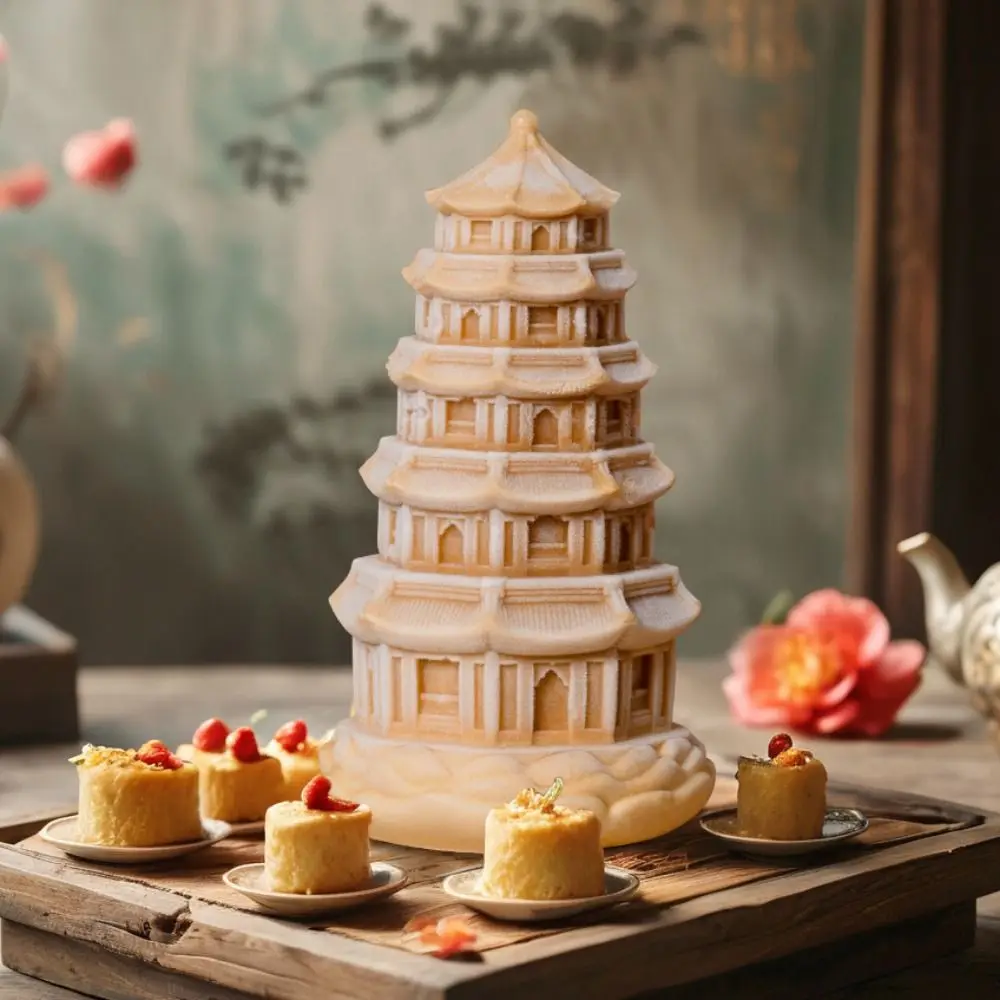 Силиконовая форма Longhua Tower в китайском стиле 3D имитация пудинга желе
