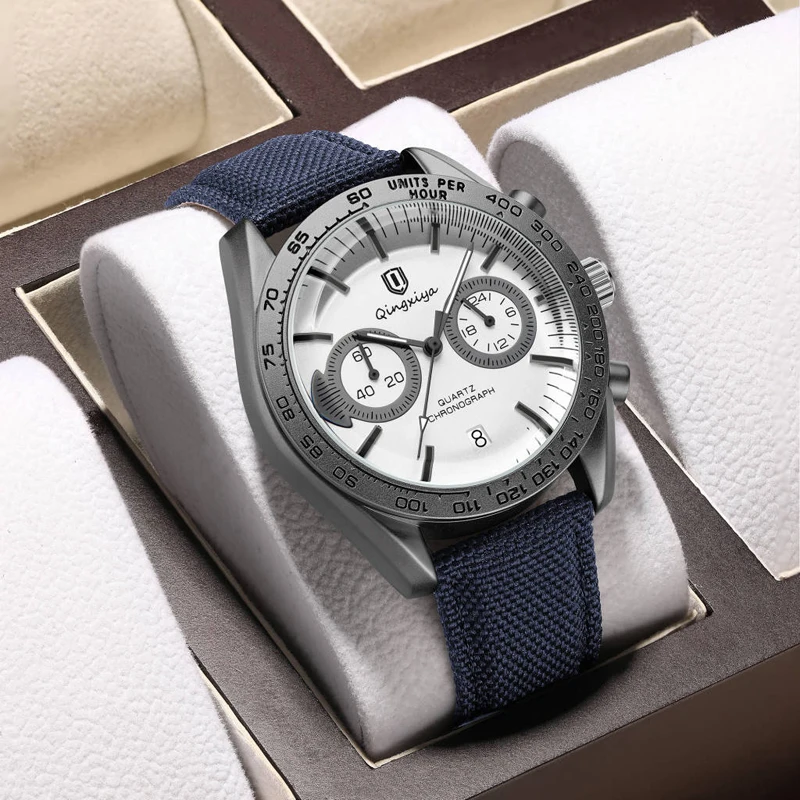 QINGXIYA мужские часы лучший бренд класса люкс хронограф кварцевые кожаные